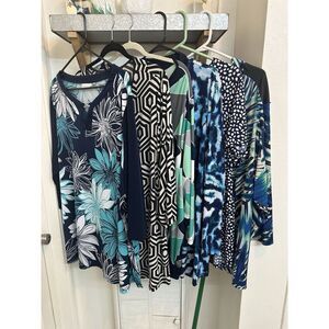 Lot of Susan Graver Liquid Knit Tops 3x Lot Of Six Greens Blues Work Plus Sz EUC